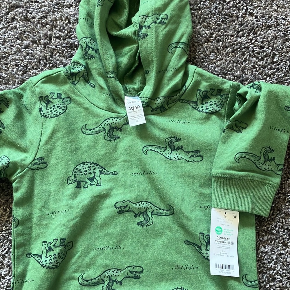 Carter's Green Dinosaur Print Hoodie Sweatshirt